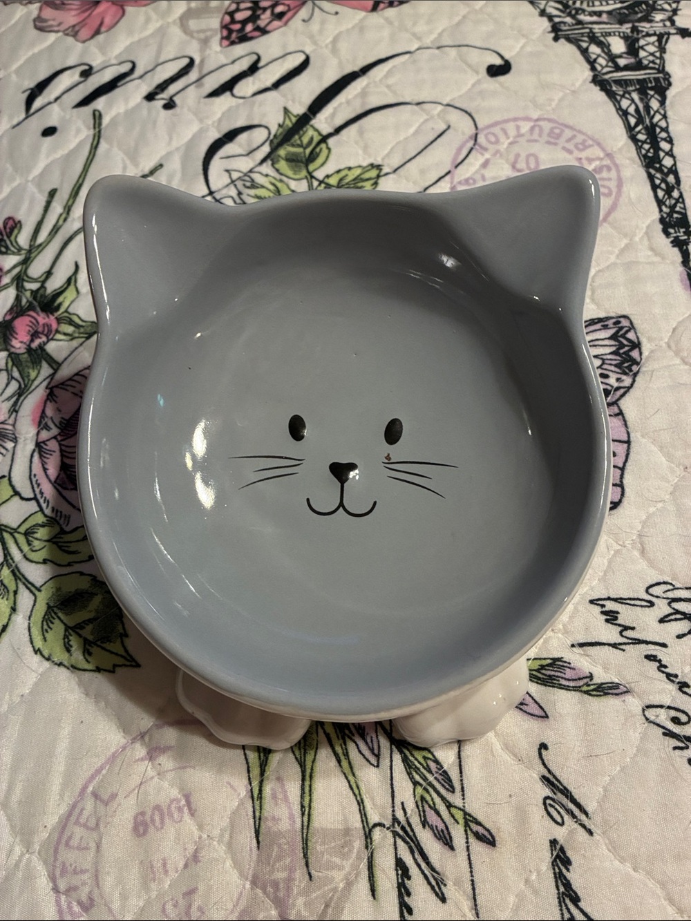 Cute Gray Ceramic Cat Face Bowl for Cats